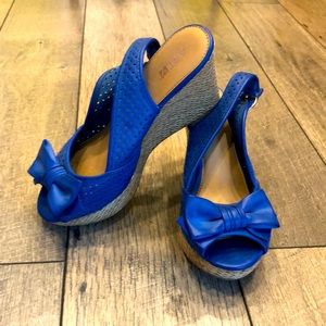 Blue Wedges with Cute Bow